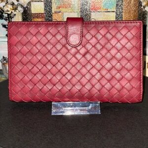 Bottega Veneta Red Intrecciato Leather Continental Wallet